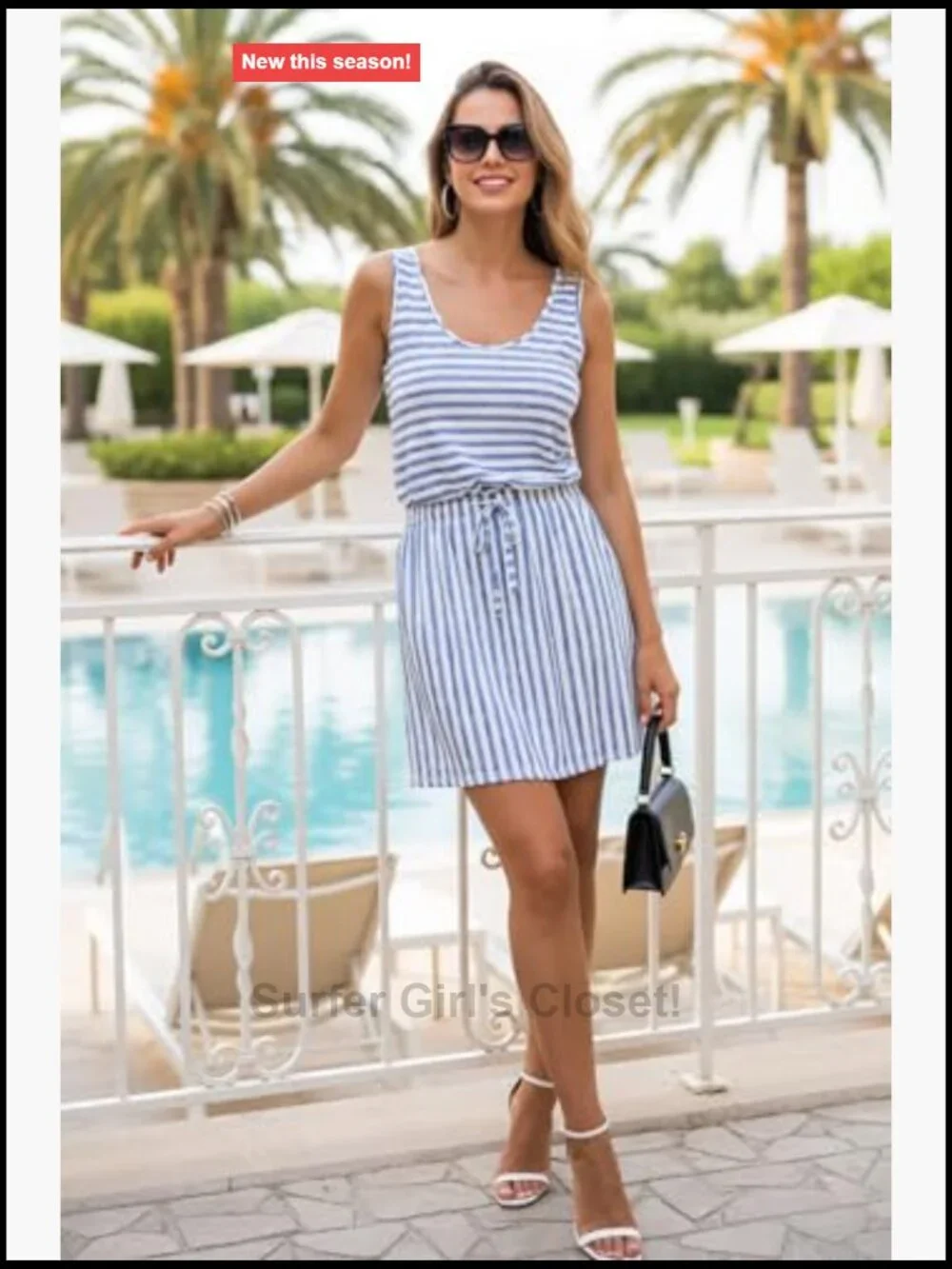 Striped Sleeveless Sundress with Pockets Tie Front A-Line Mini Dress